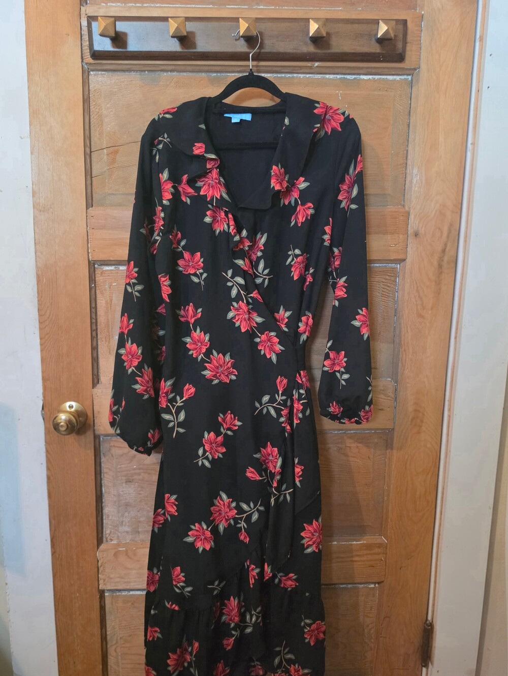 Draper James Black Maxi Dress with Red Floral Print